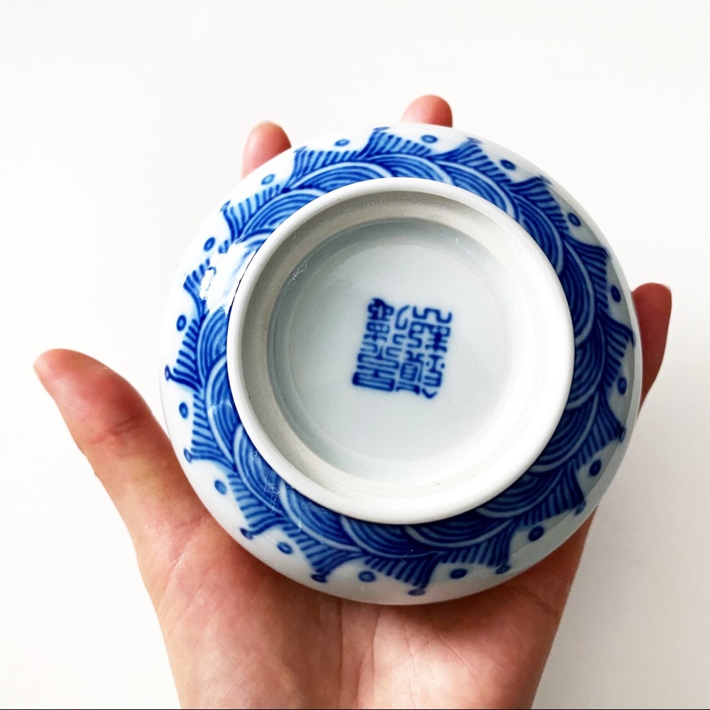 VTG Blue White Chinese Porcelain Dish Lid Dragon - Picture 6 of 7